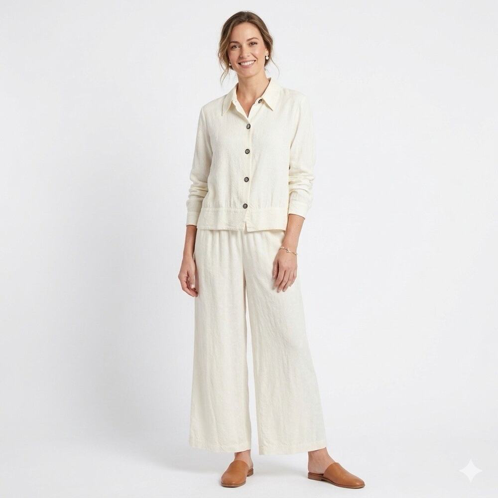 CP SHADES Vintage Outfit Rayon Top & Pant Off-White Cream Size M/L Textured